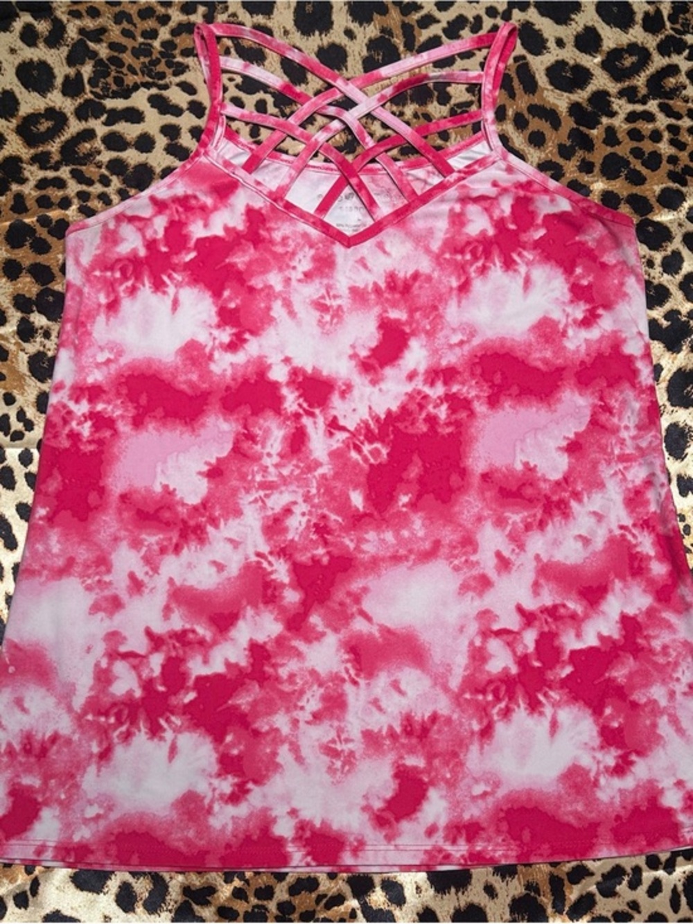 Eye Candy Pink Tie Dye Lattice Cage Strappy Tank Top